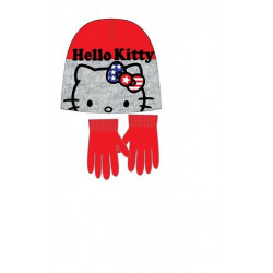 set čepice a rukavice šedočervený Hello Kitty vel 54